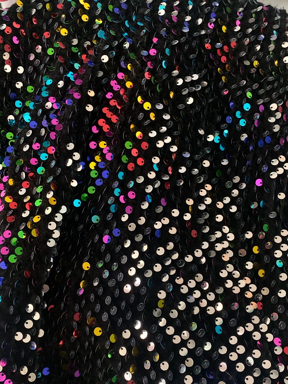 Fashion Nova Black Rainbow Sequin Fabric Jumpsuit. Wore to 80s disco party once!